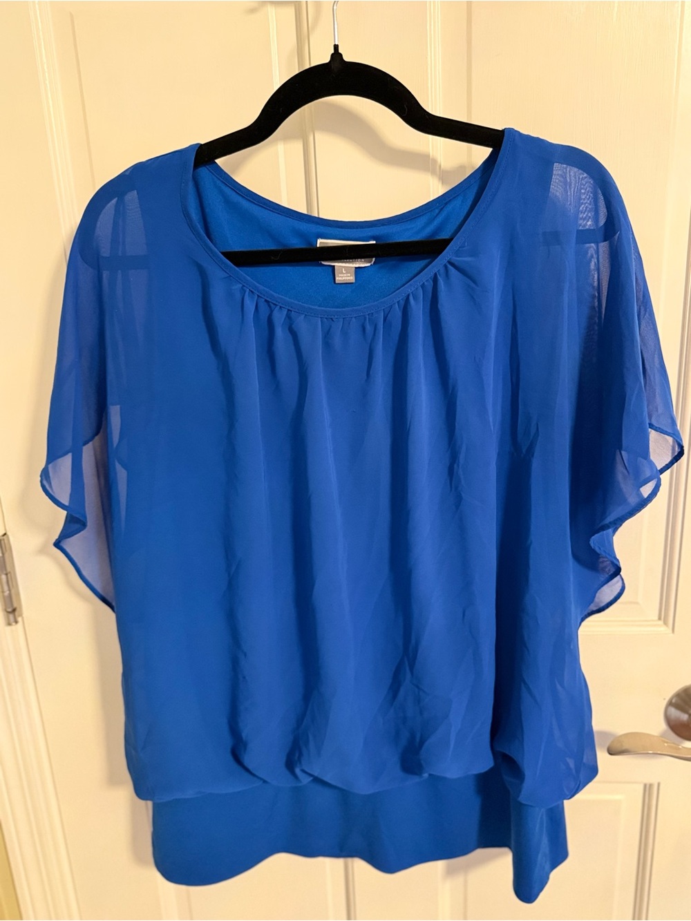 JM Collection Royal Blue Chiffon Blouson Top